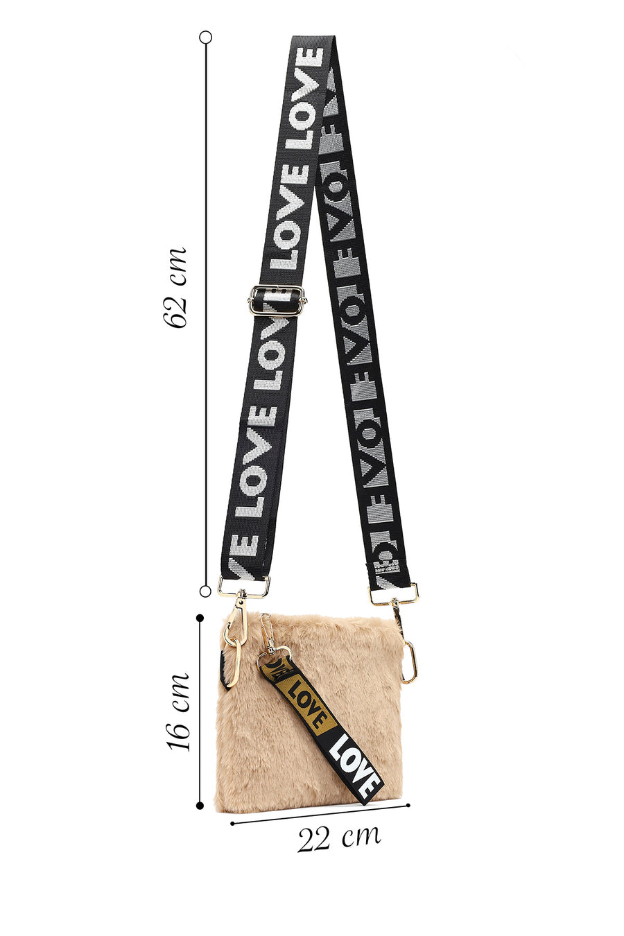 Women's Tan Long Strap Plush Clutch Bag