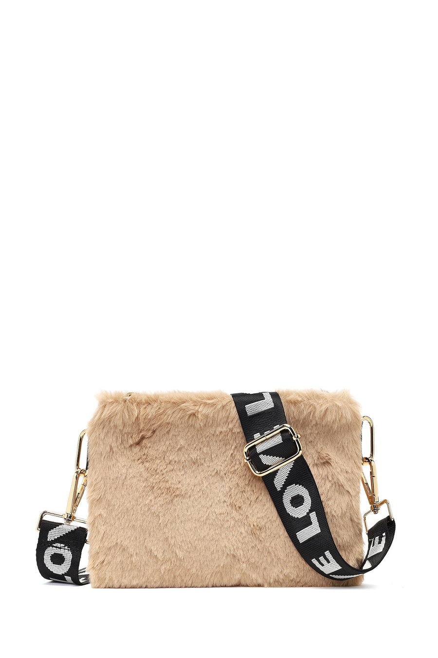Women's Tan Long Strap Plush Clutch Bag