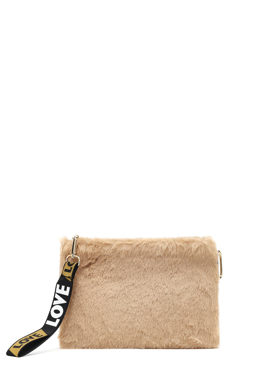 Women's Tan Long Strap Plush Clutch Bag