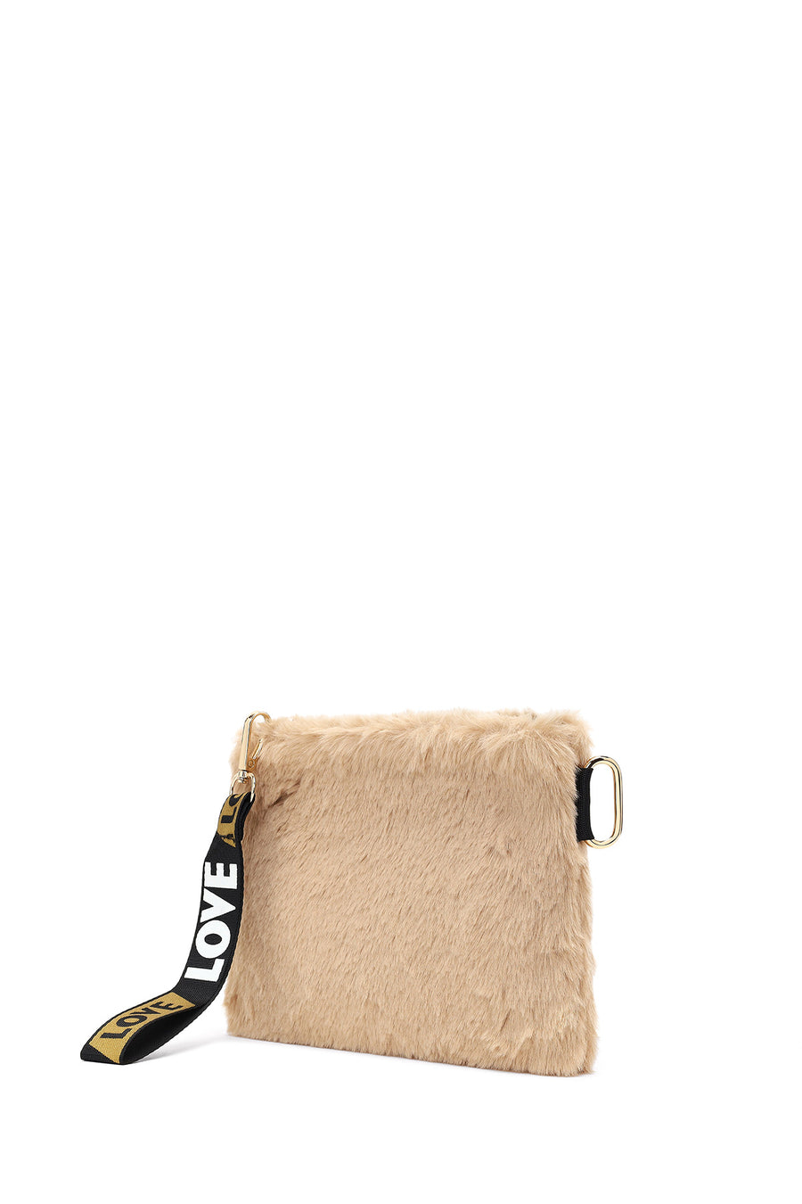 Women's Tan Long Strap Plush Clutch Bag