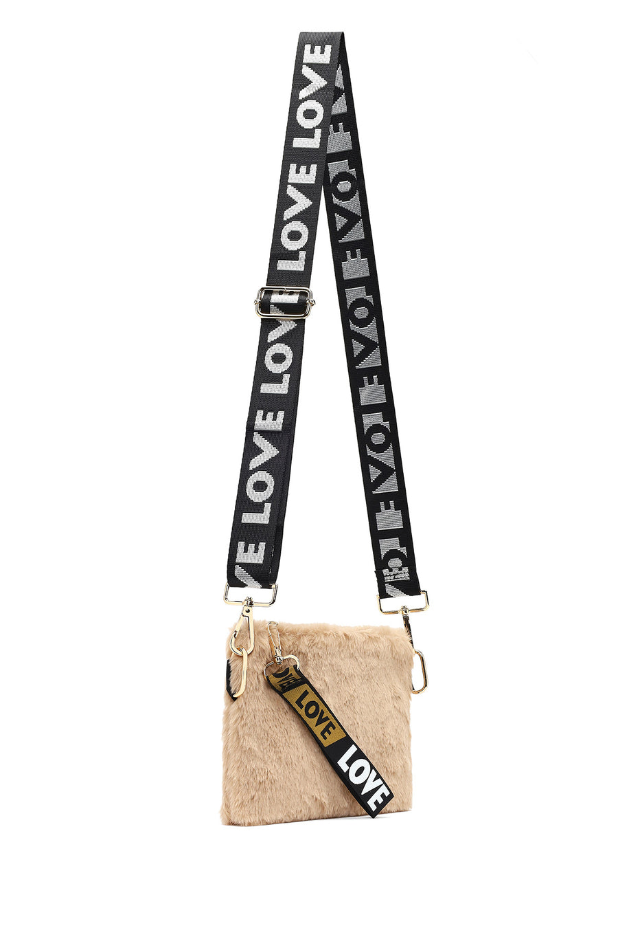 Women's Tan Long Strap Plush Clutch Bag