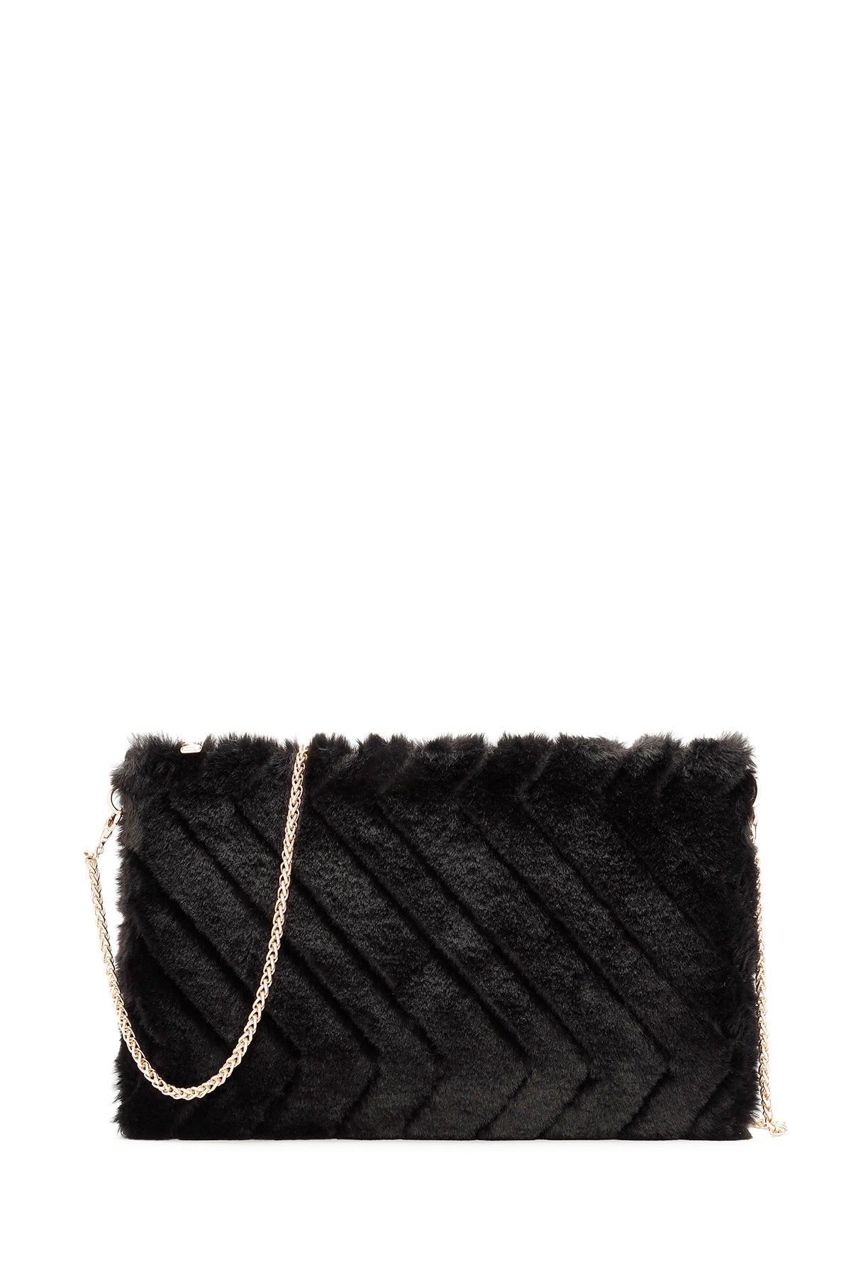 Women's Black Chain Strap Plush Clutch Bag 25WBD2207PH | Derimod