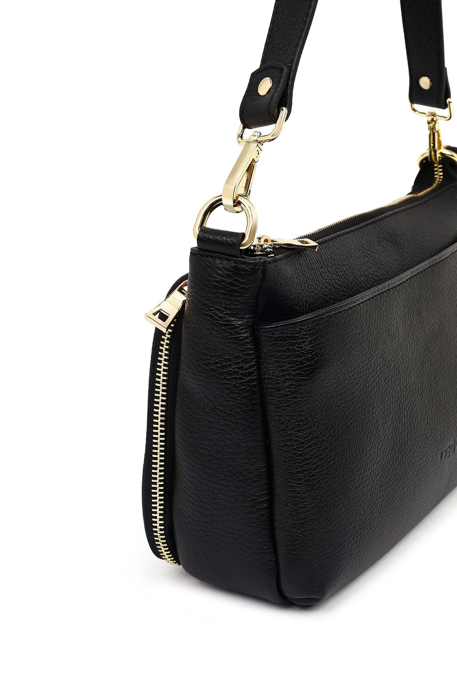 Women's Black Long Strap Leather Shoulder Bag
