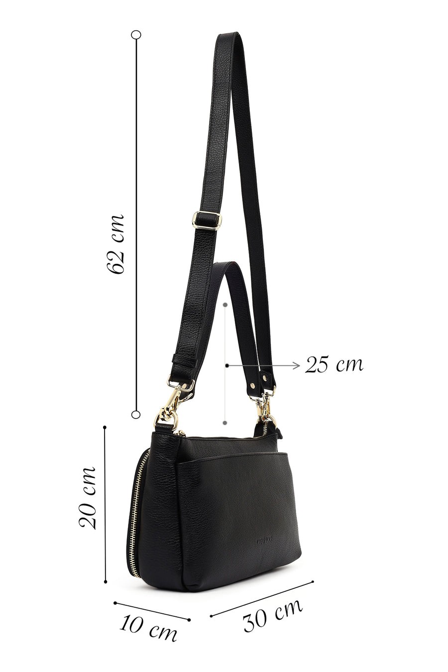 Women's Black Long Strap Leather Shoulder Bag