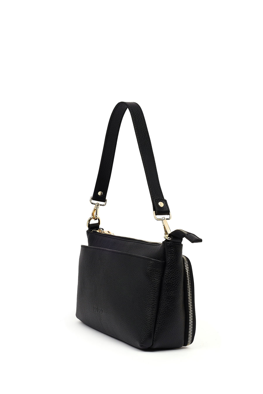 Women's Black Long Strap Leather Shoulder Bag