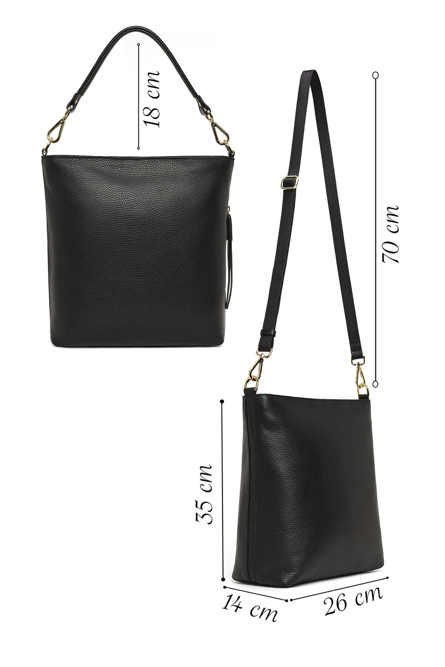 Woman Black Long-Strap Leather Shoulder Bag