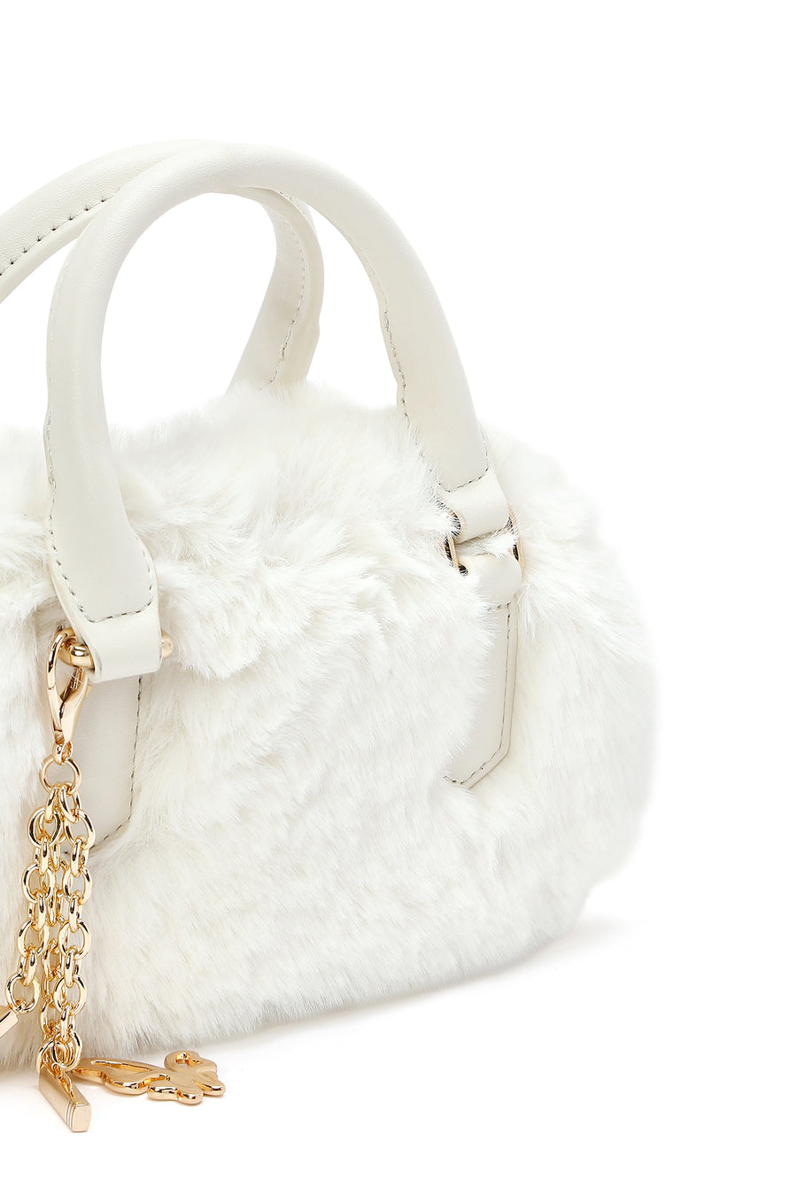 Women's Cream Long Strap Accessory Detailed Plush Mini Shoulder Bag