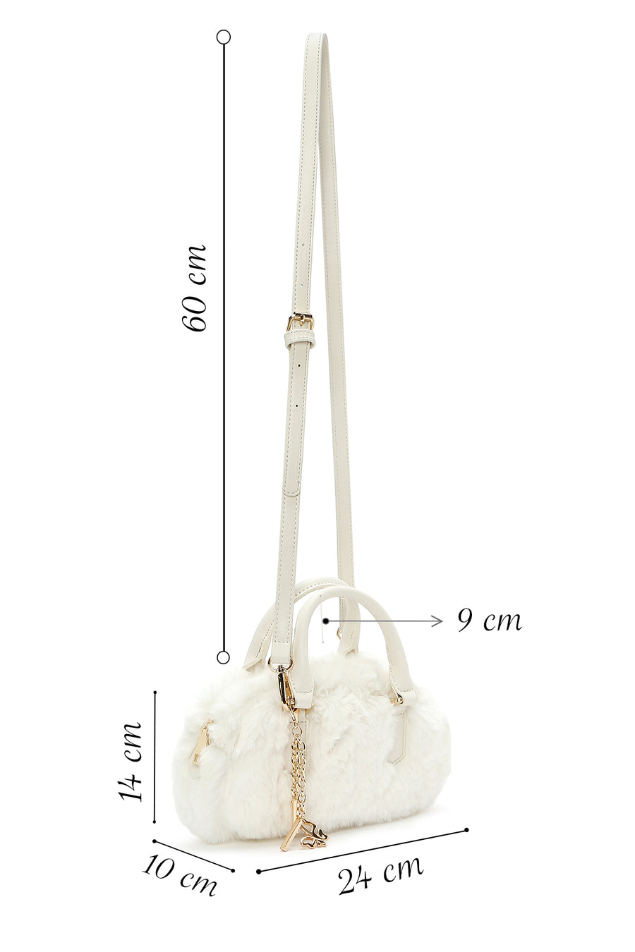 Women's Cream Long Strap Accessory Detailed Plush Mini Shoulder Bag