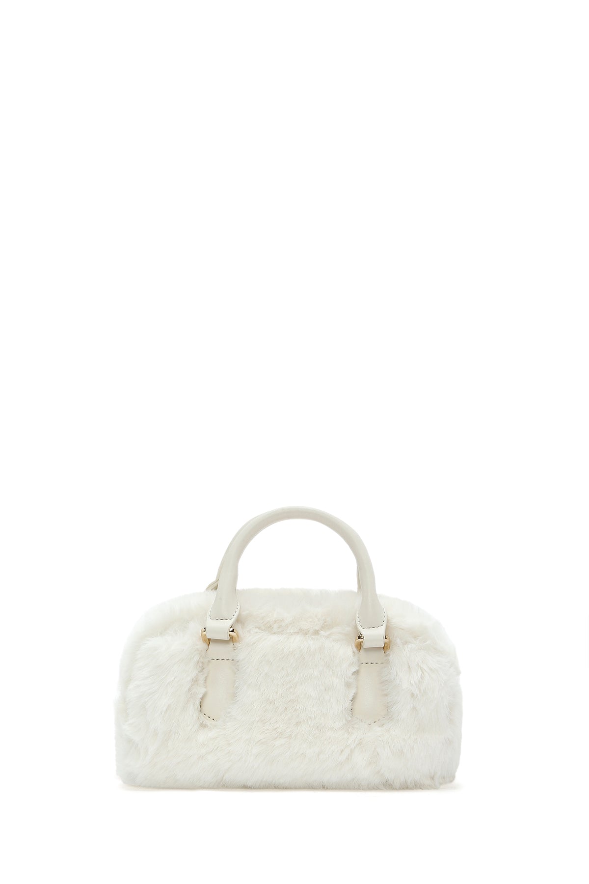 Kadın Krem Uzun Askılı Aksesuar Detaylı Peluş Mini Kol Çantası