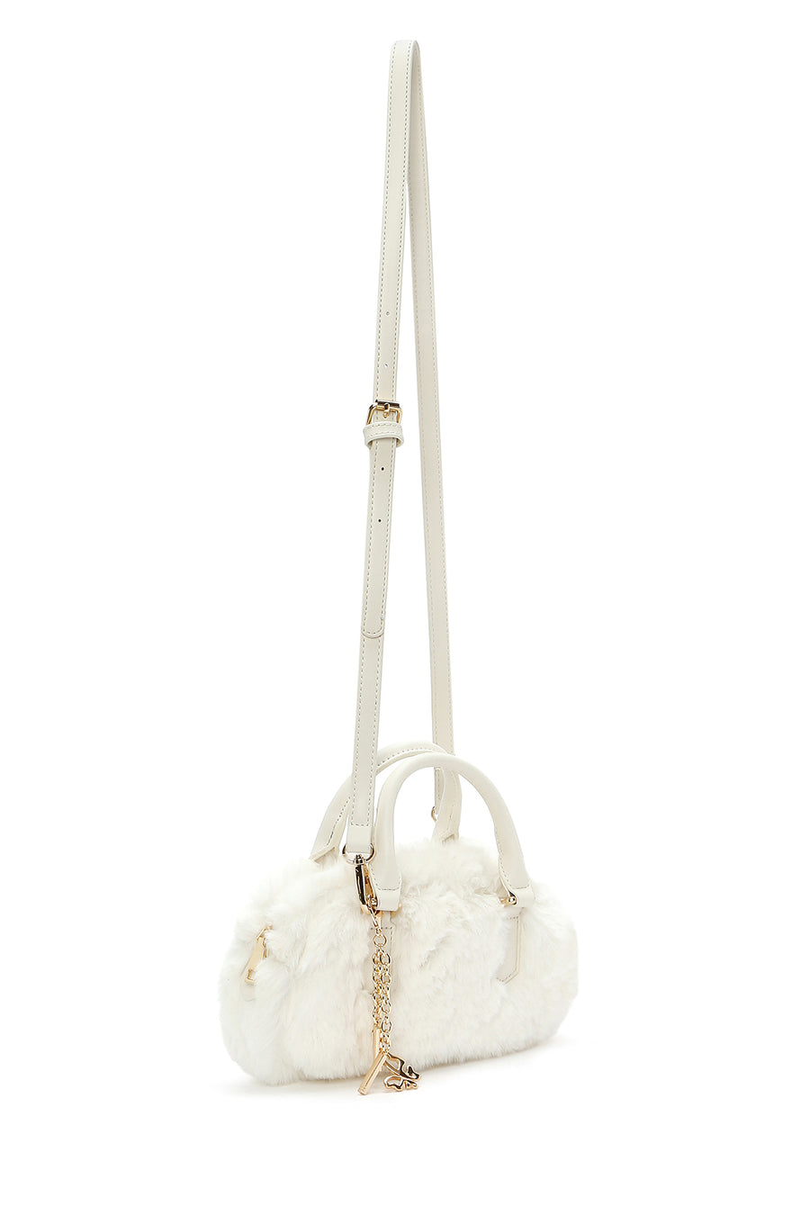 Women's Cream Long Strap Accessory Detailed Plush Mini Shoulder Bag