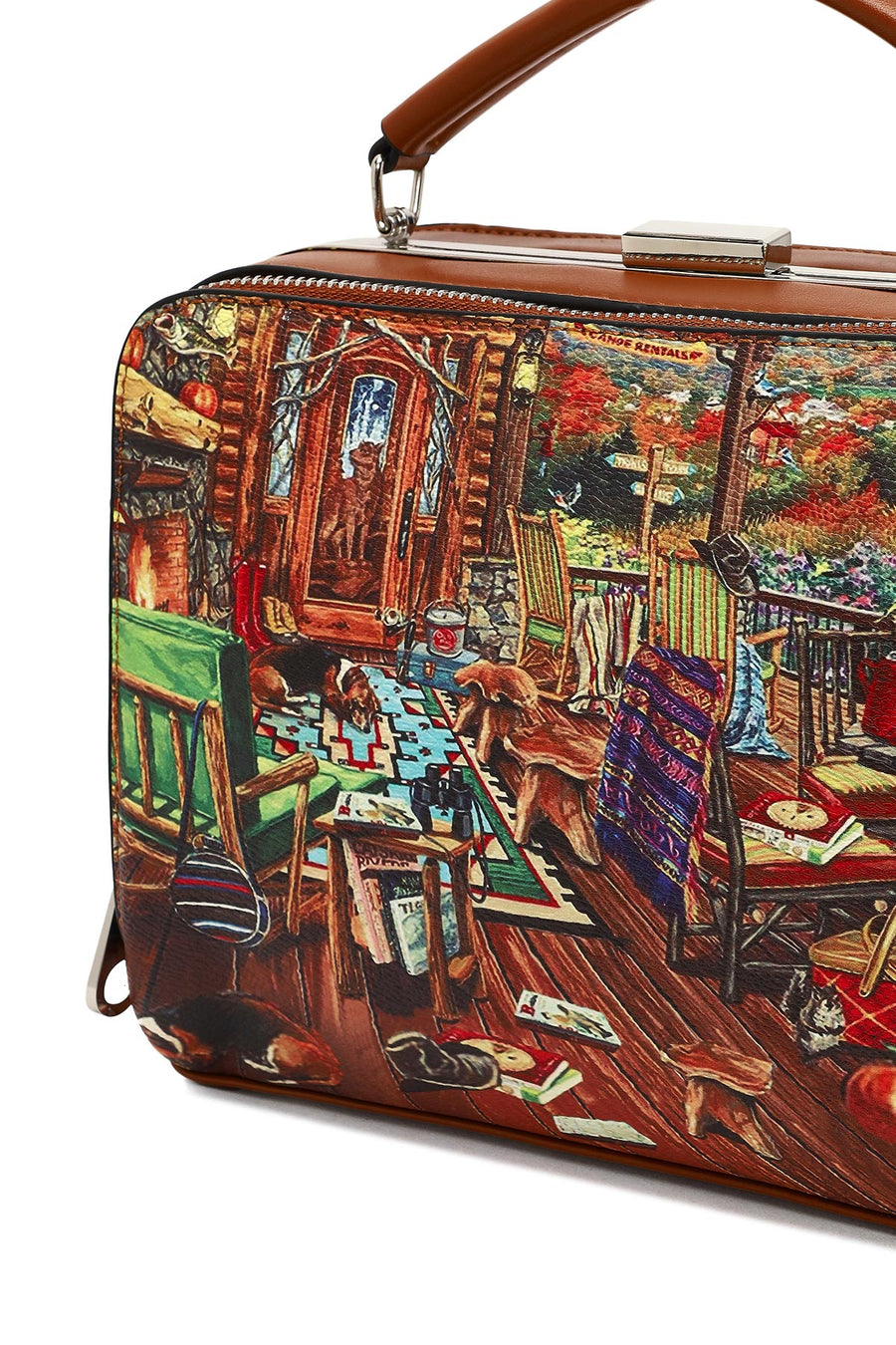 Women's Tan Long Strap Patterned Shoulder Bag