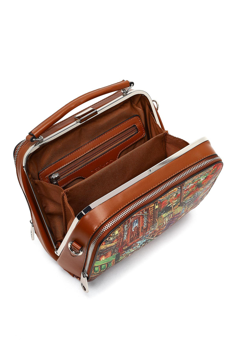 Women's Tan Long Strap Patterned Shoulder Bag
