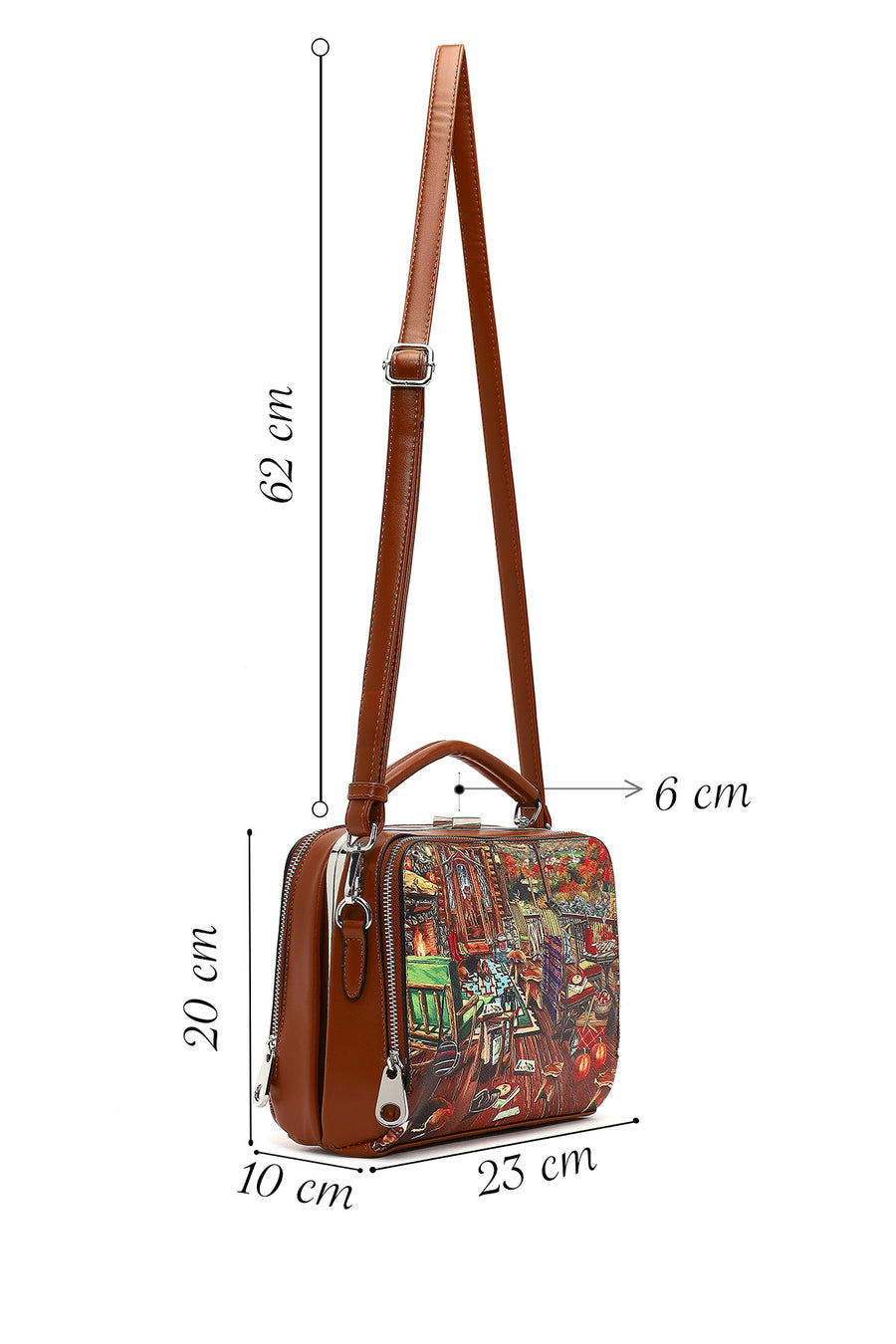Women's Tan Long Strap Patterned Shoulder Bag