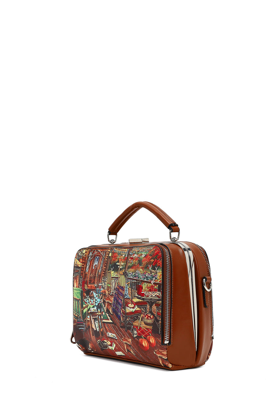 Women's Tan Long Strap Patterned Shoulder Bag