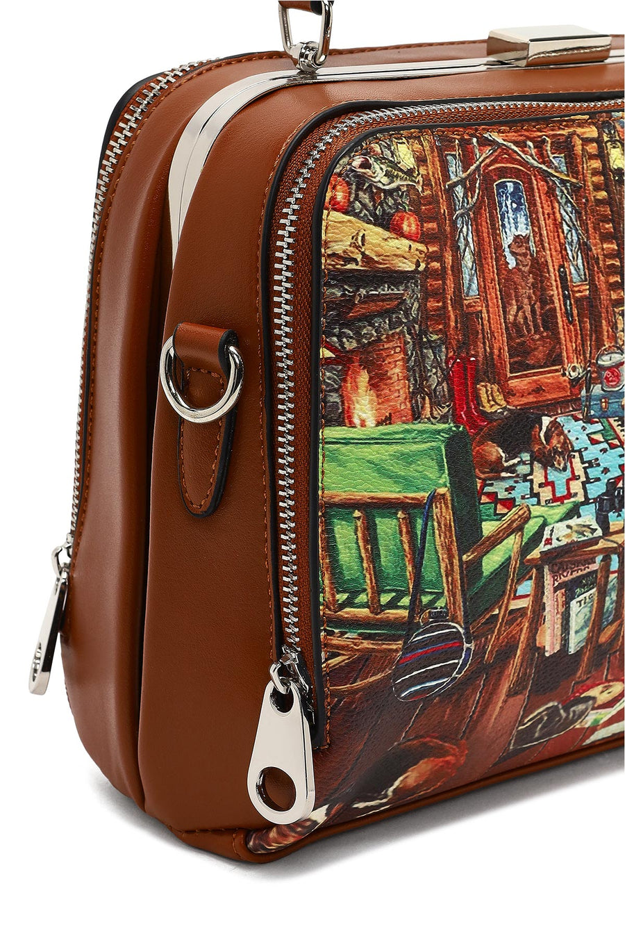 Women's Tan Long Strap Patterned Shoulder Bag