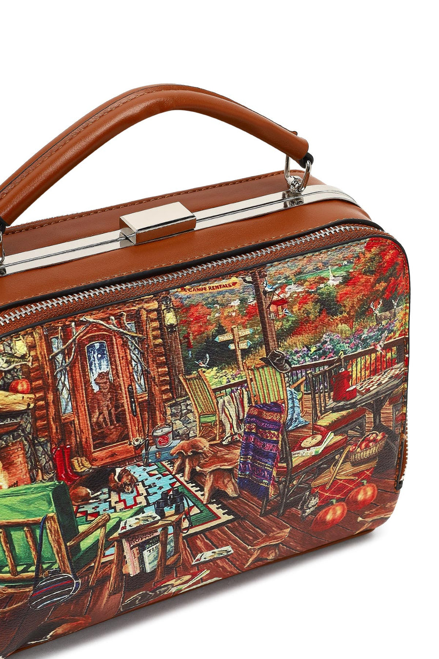 Women's Tan Long Strap Patterned Shoulder Bag