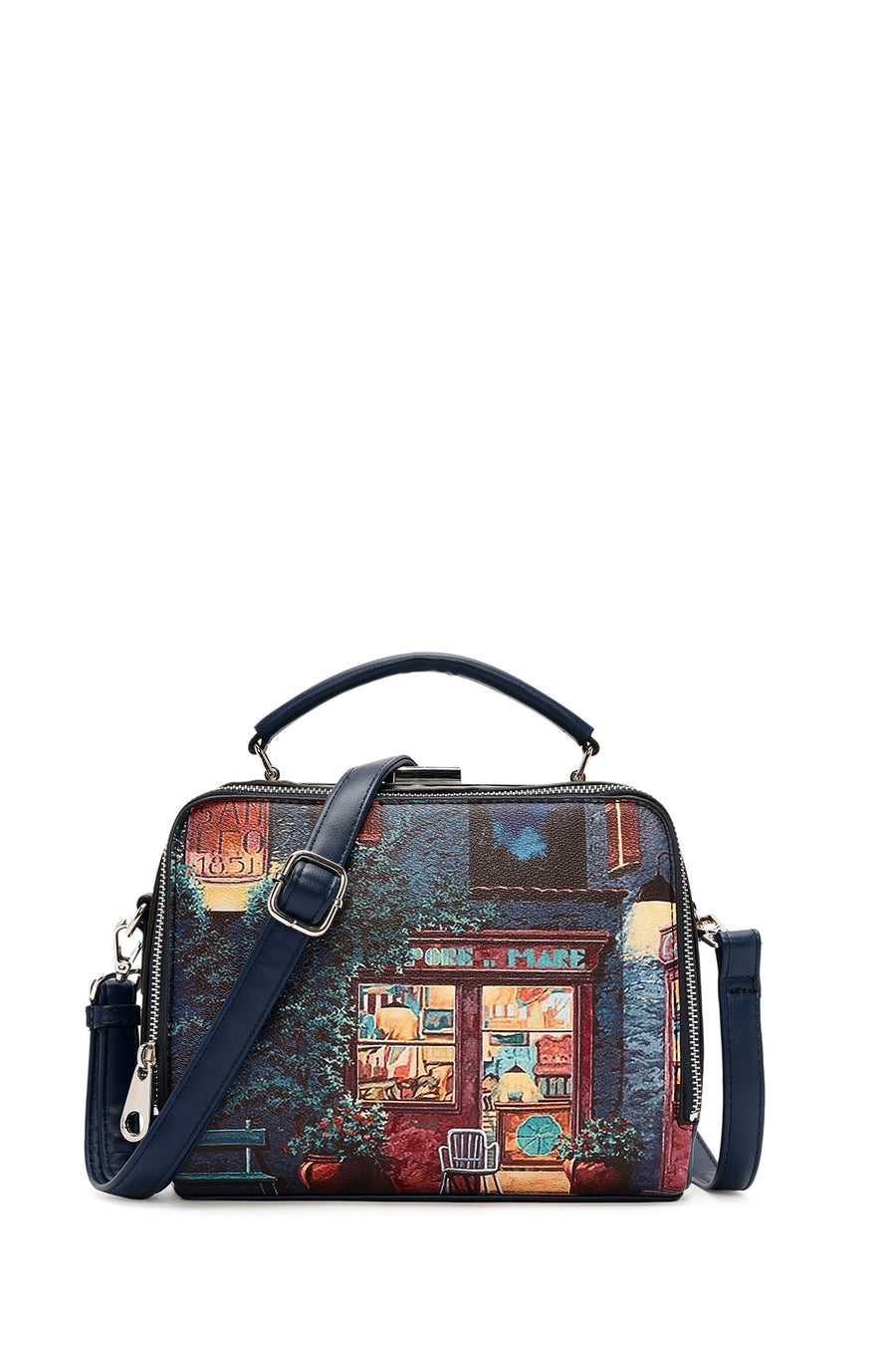 Women's Navy Blue Long Strap Patterned Shoulder Bag 25WBD246626 | Derimod