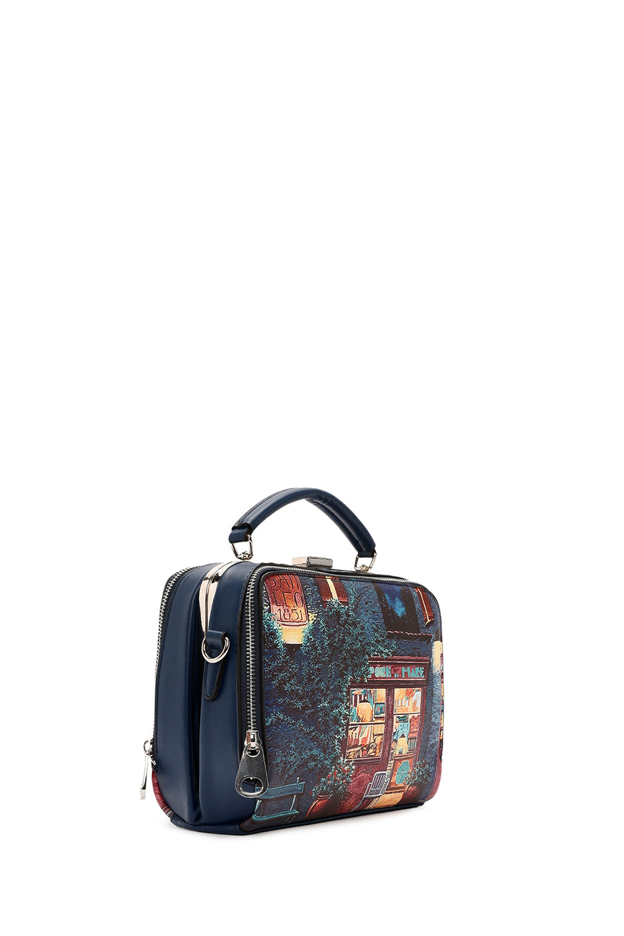 Women's Navy Blue Long Strap Patterned Shoulder Bag