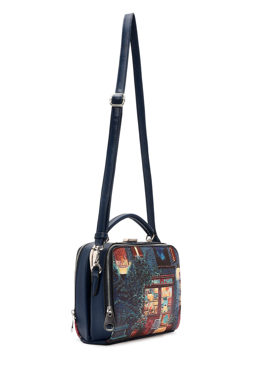 Women's Navy Blue Long Strap Patterned Shoulder Bag
