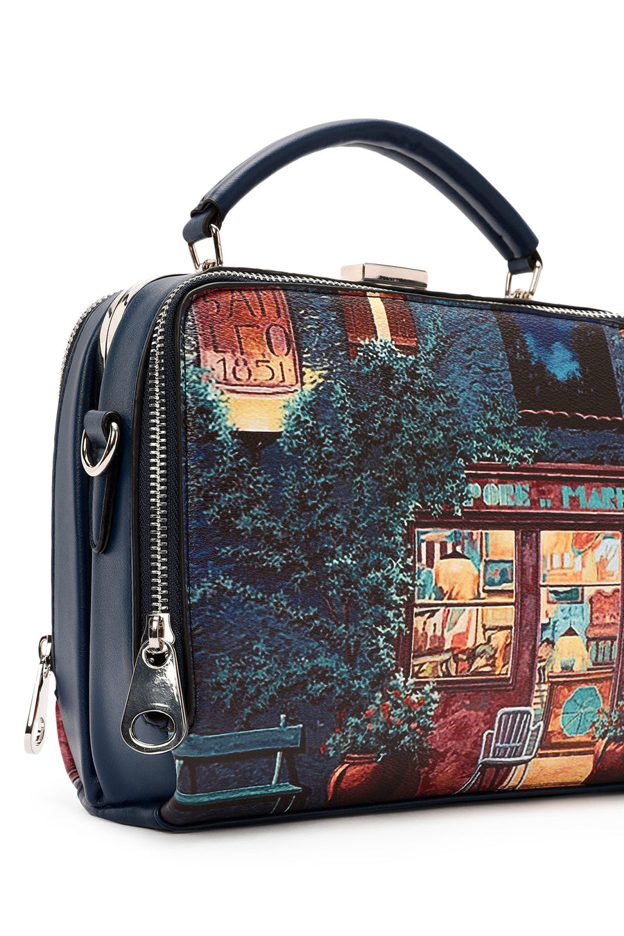 Women's Navy Blue Long Strap Patterned Shoulder Bag