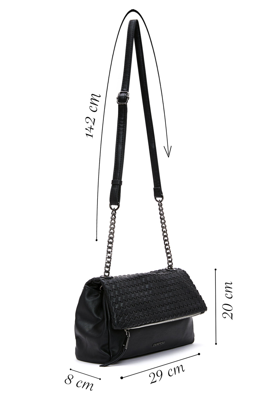 Women's Black Long Strapped Patterned Crossbody Bag