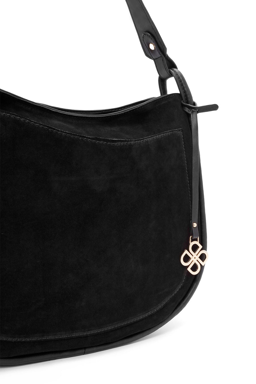 Women's Black Long Strap Suede Shoulder Bag