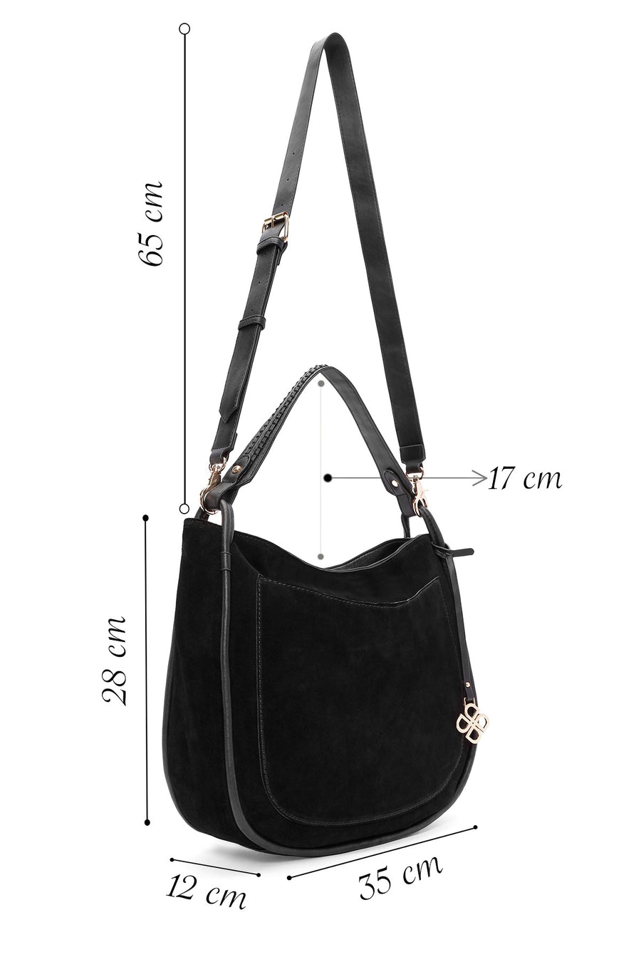 Women's Black Long Strap Suede Shoulder Bag