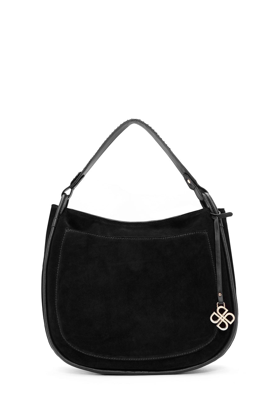 Women's Black Long Strap Suede Shoulder Bag