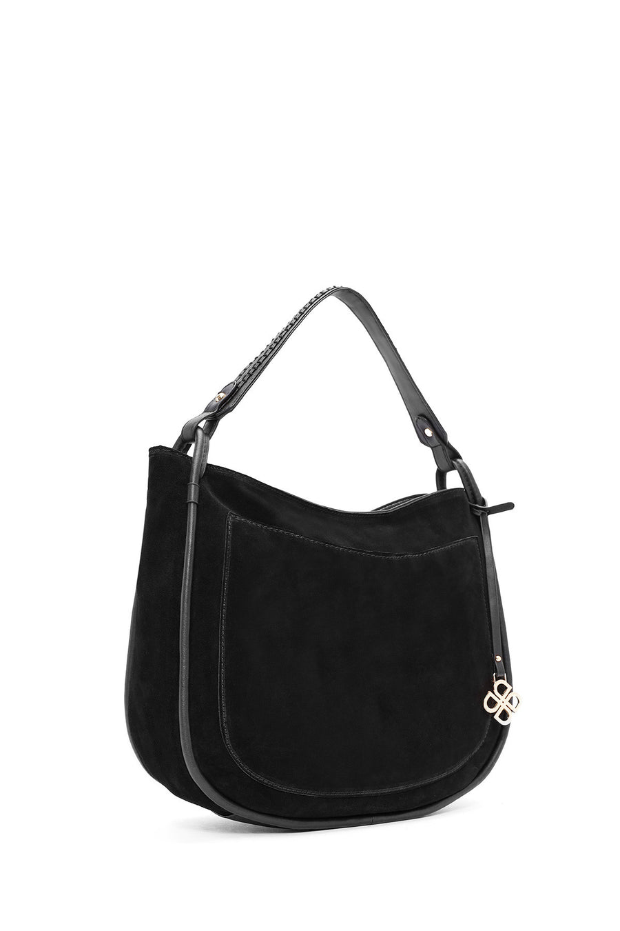 Women's Black Long Strap Suede Shoulder Bag