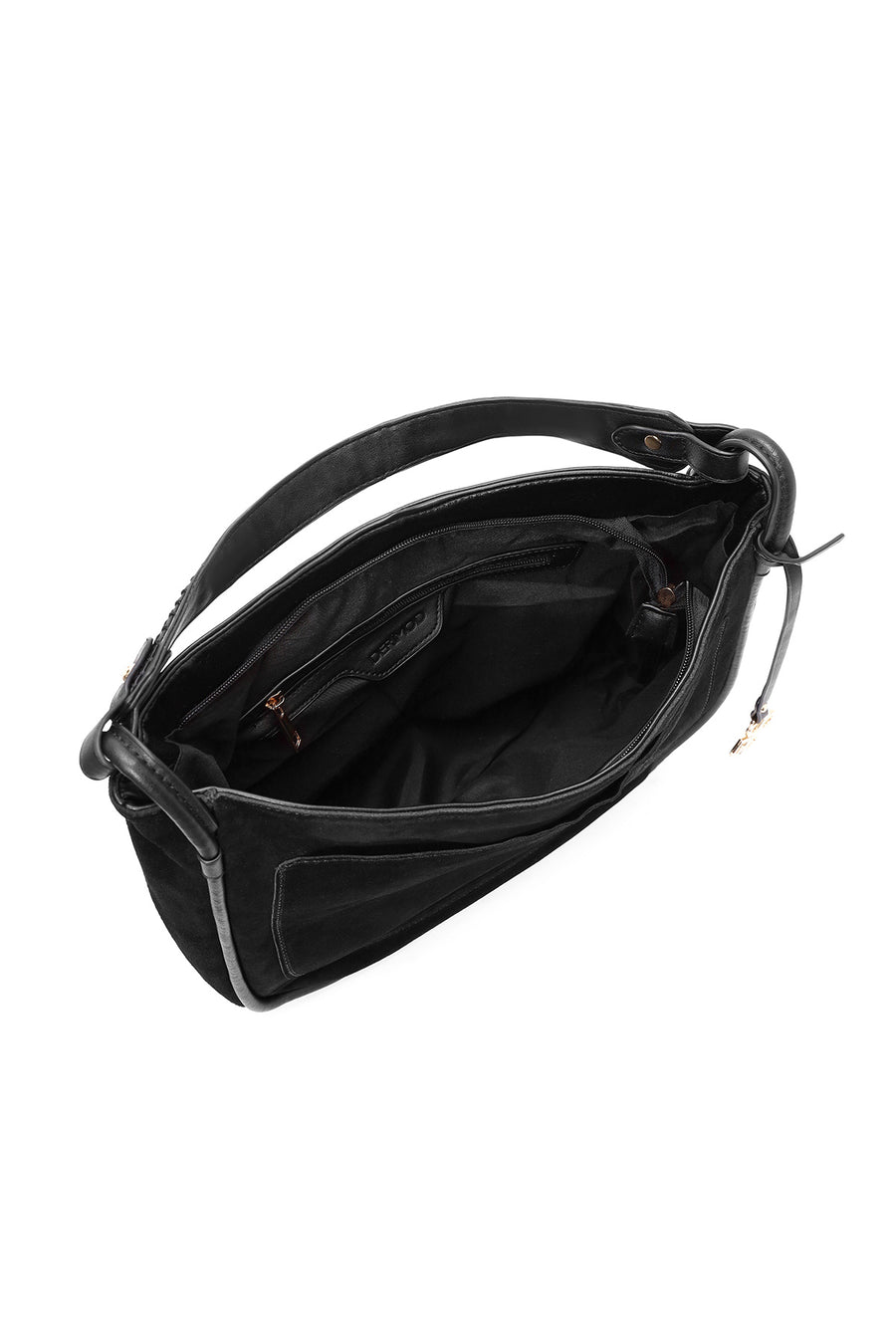 Women's Black Long Strap Suede Shoulder Bag