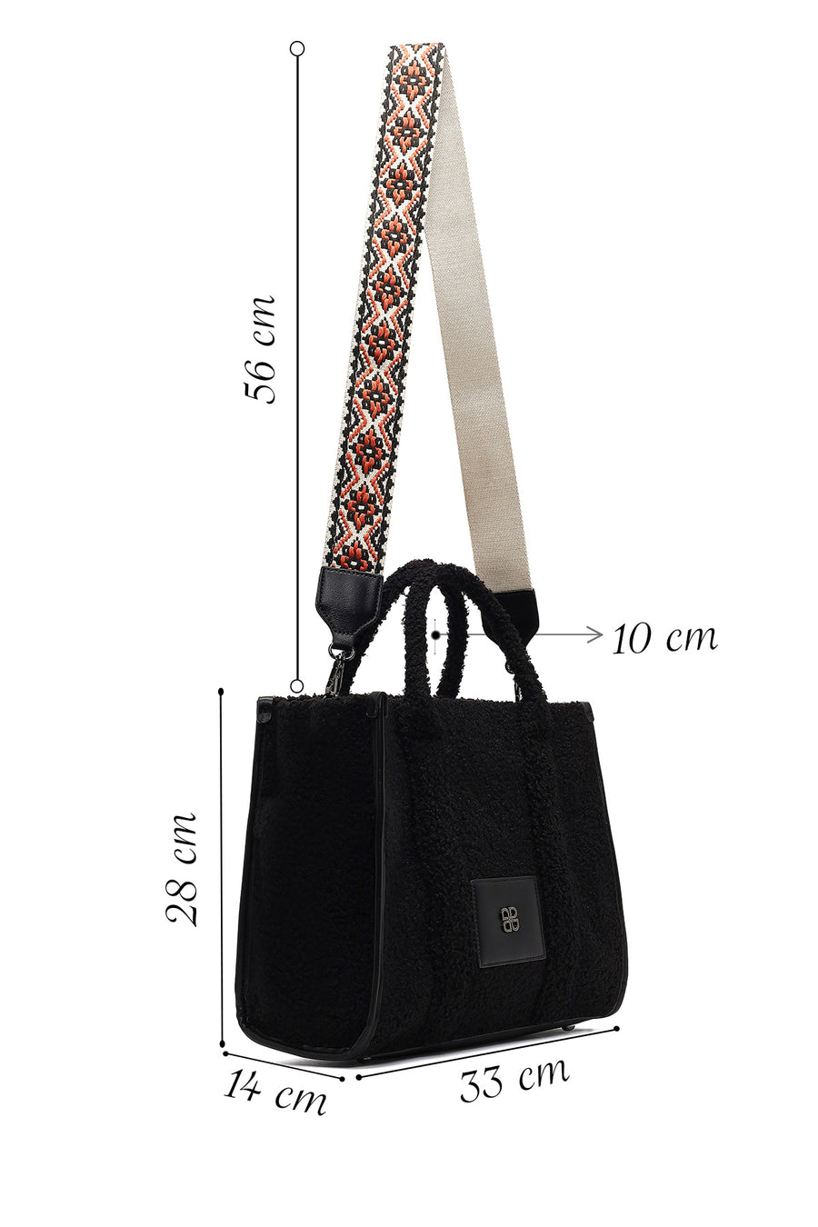 Women's Black Long Strap Plush Shoulder Bag