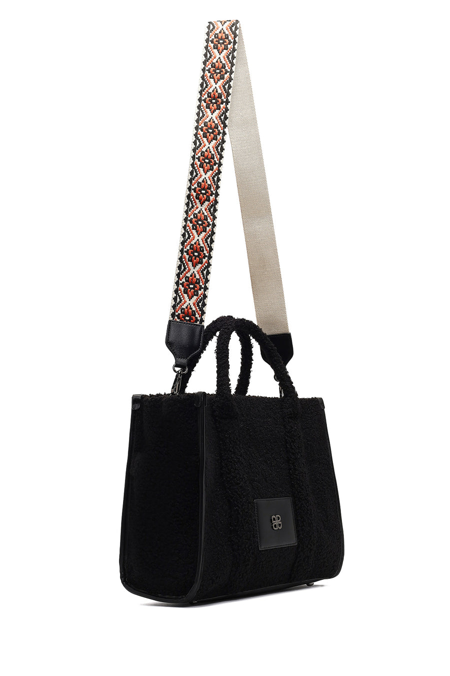 Women's Black Long Strap Plush Shoulder Bag