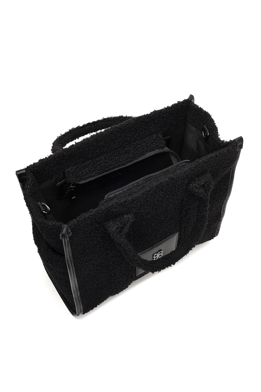 Women's Black Long Strap Plush Shoulder Bag
