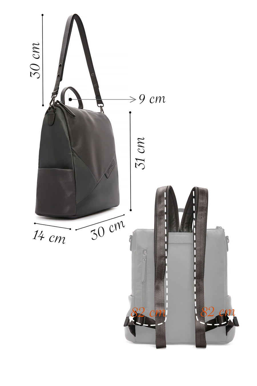 Women's Gray Long Strap Casual Backpack