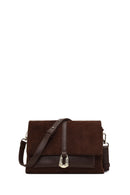 Women's Brown Long Strap Suede Leather Crossbody Bag | Derimod