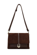 Women's Brown Long Strap Suede Leather Crossbody Bag | Derimod