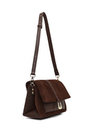 Women's Brown Long Strap Suede Leather Crossbody Bag | Derimod