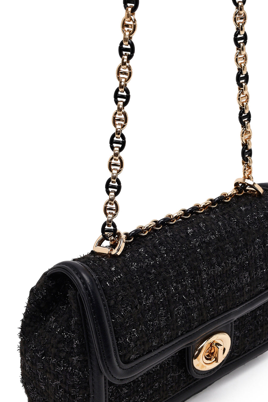 Women Black Long Strapped Patterned Mini Crossbody Bag