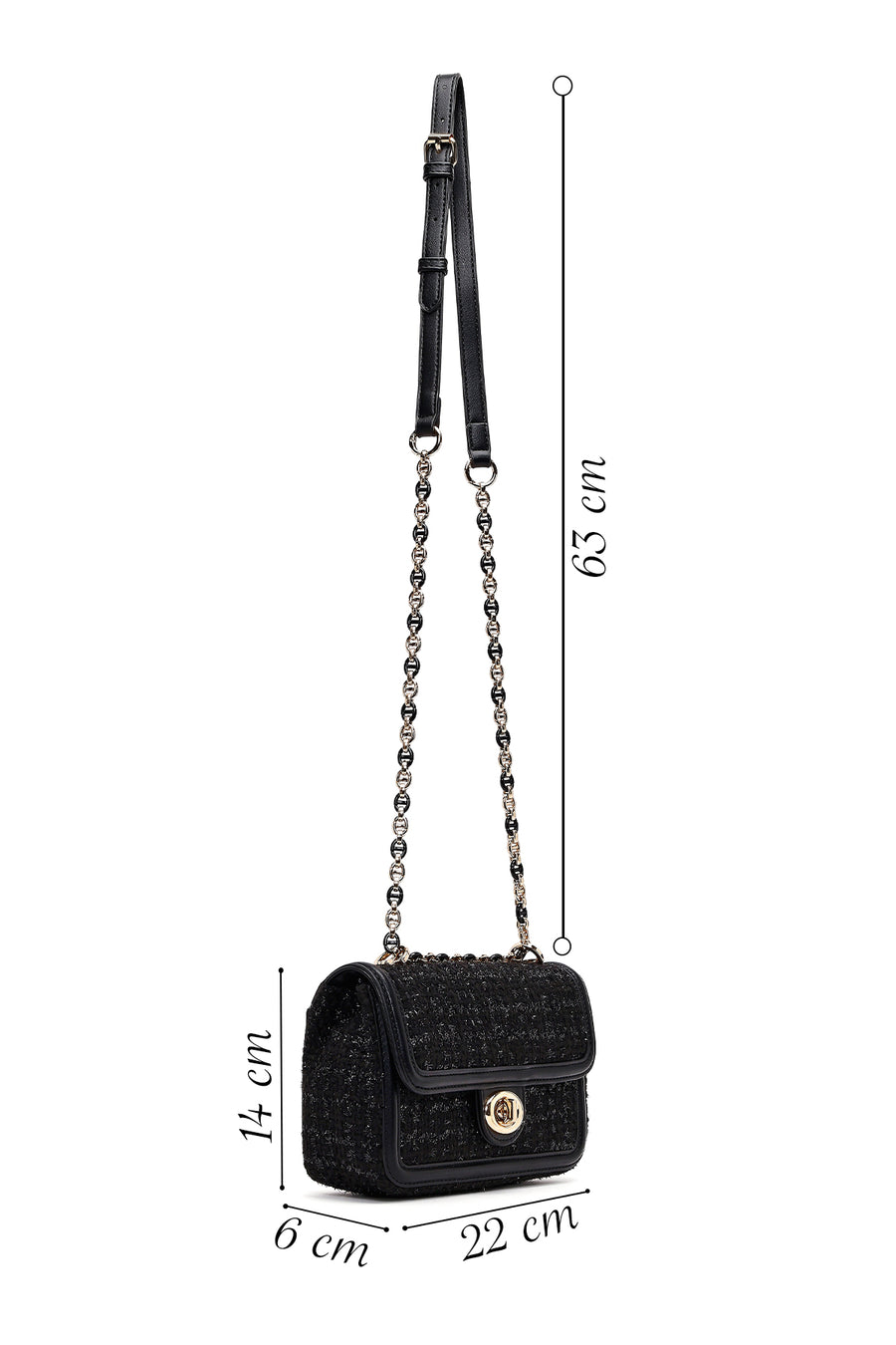 Women Black Long Strapped Patterned Mini Crossbody Bag