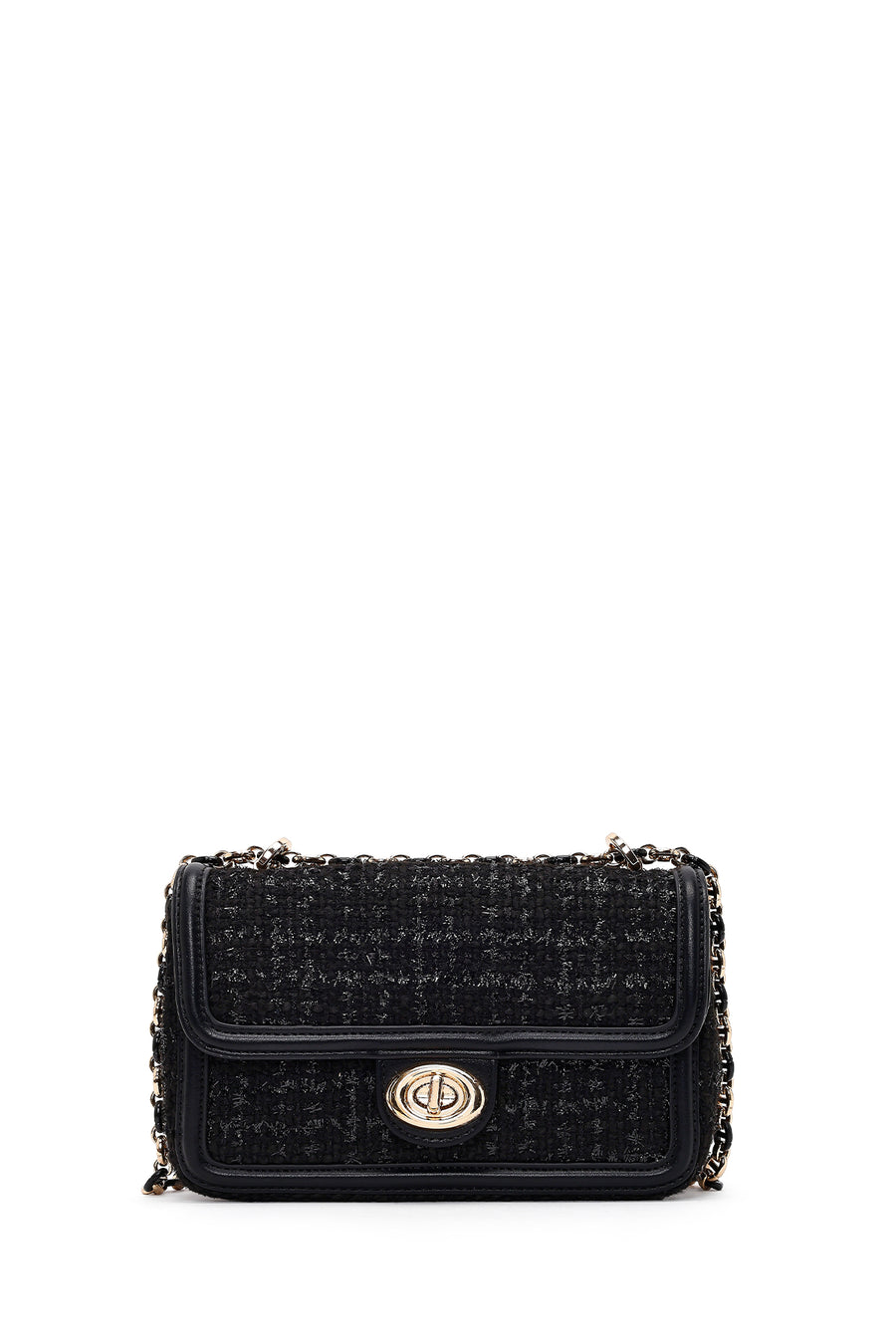 Women Black Long Strapped Patterned Mini Crossbody Bag