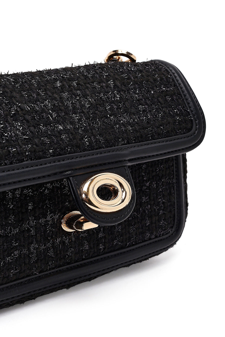 Women Black Long Strapped Patterned Mini Crossbody Bag