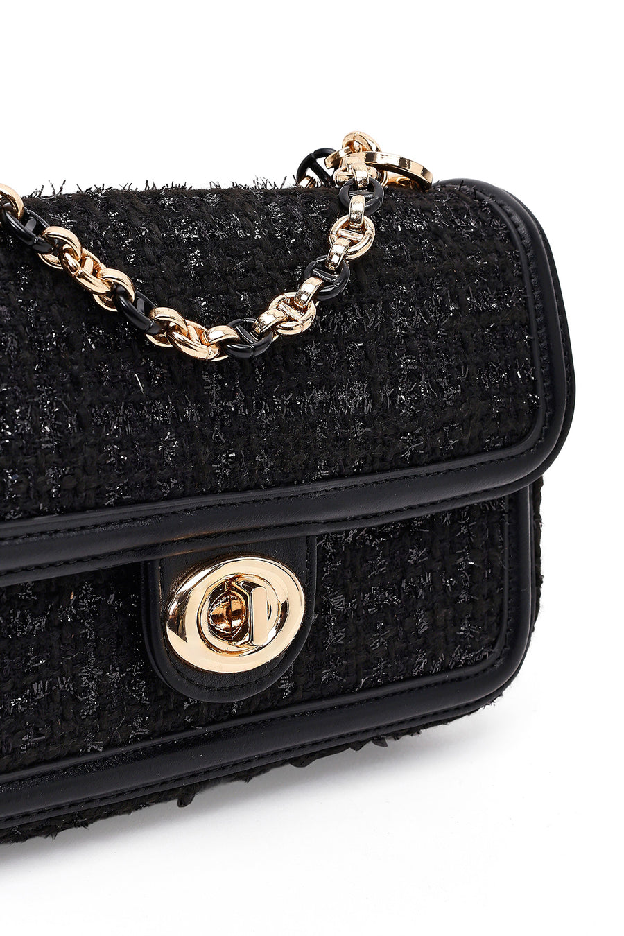 Women Black Long Strapped Patterned Mini Crossbody Bag