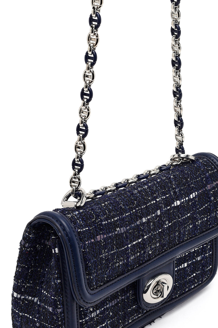 Women Navy Blue Long Strapped Patterned Mini Crossbody Bag