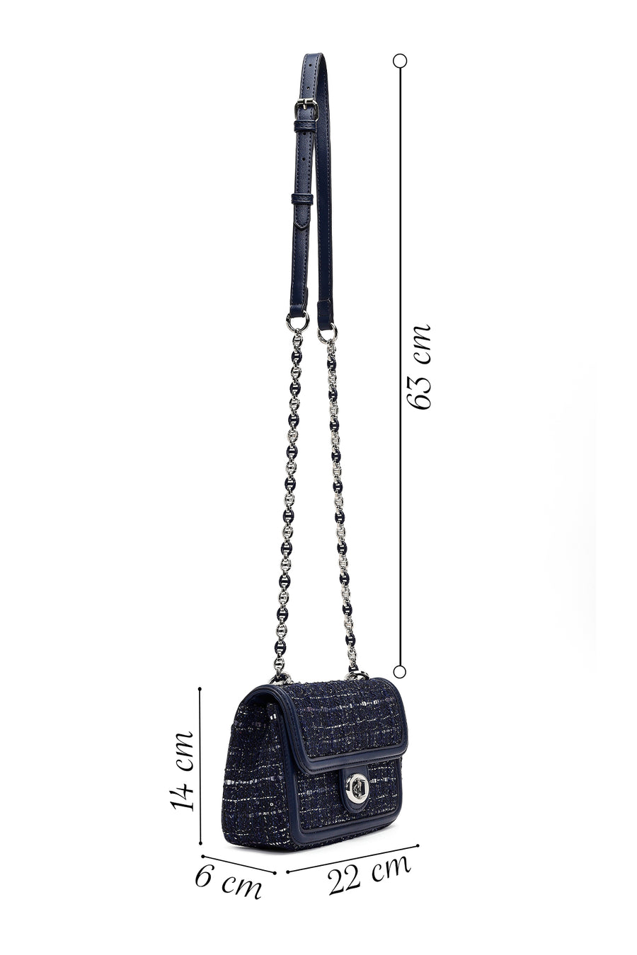 Women Navy Blue Long Strapped Patterned Mini Crossbody Bag