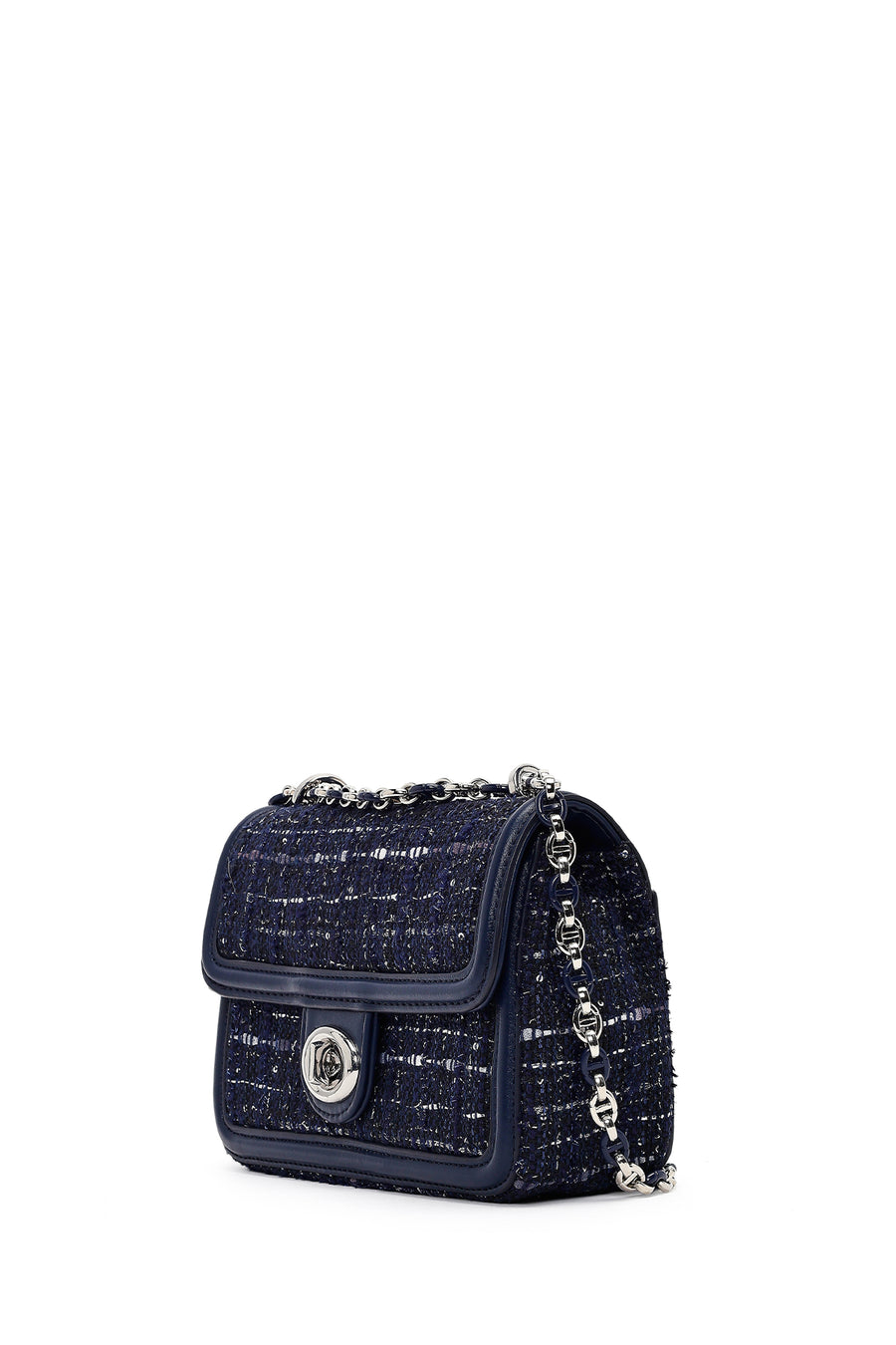 Women Navy Blue Long Strapped Patterned Mini Crossbody Bag