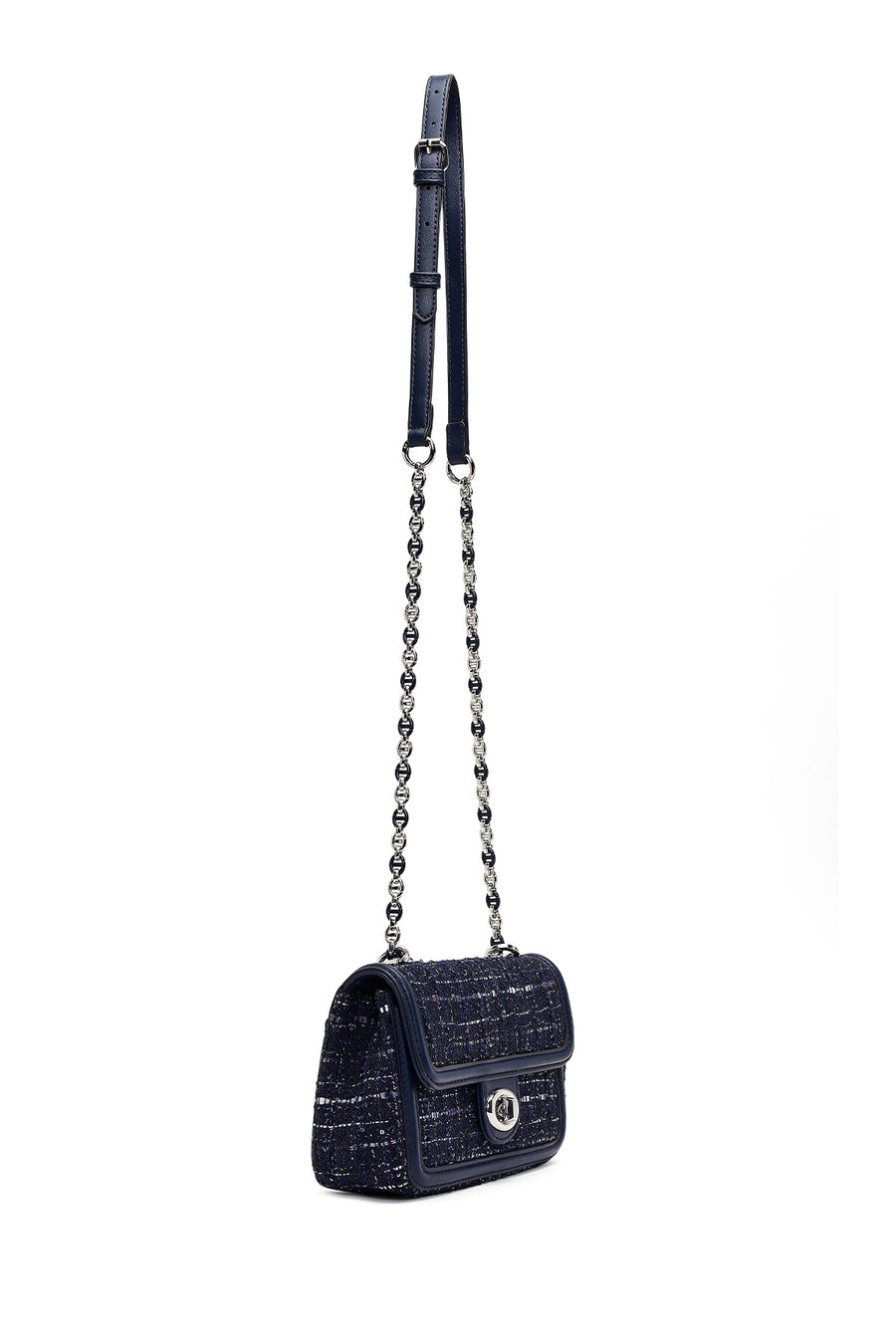Women Navy Blue Long Strapped Patterned Mini Crossbody Bag