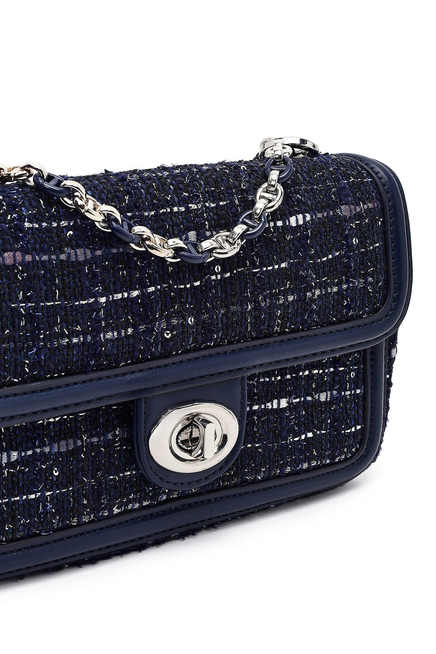 Women Navy Blue Long Strapped Patterned Mini Crossbody Bag
