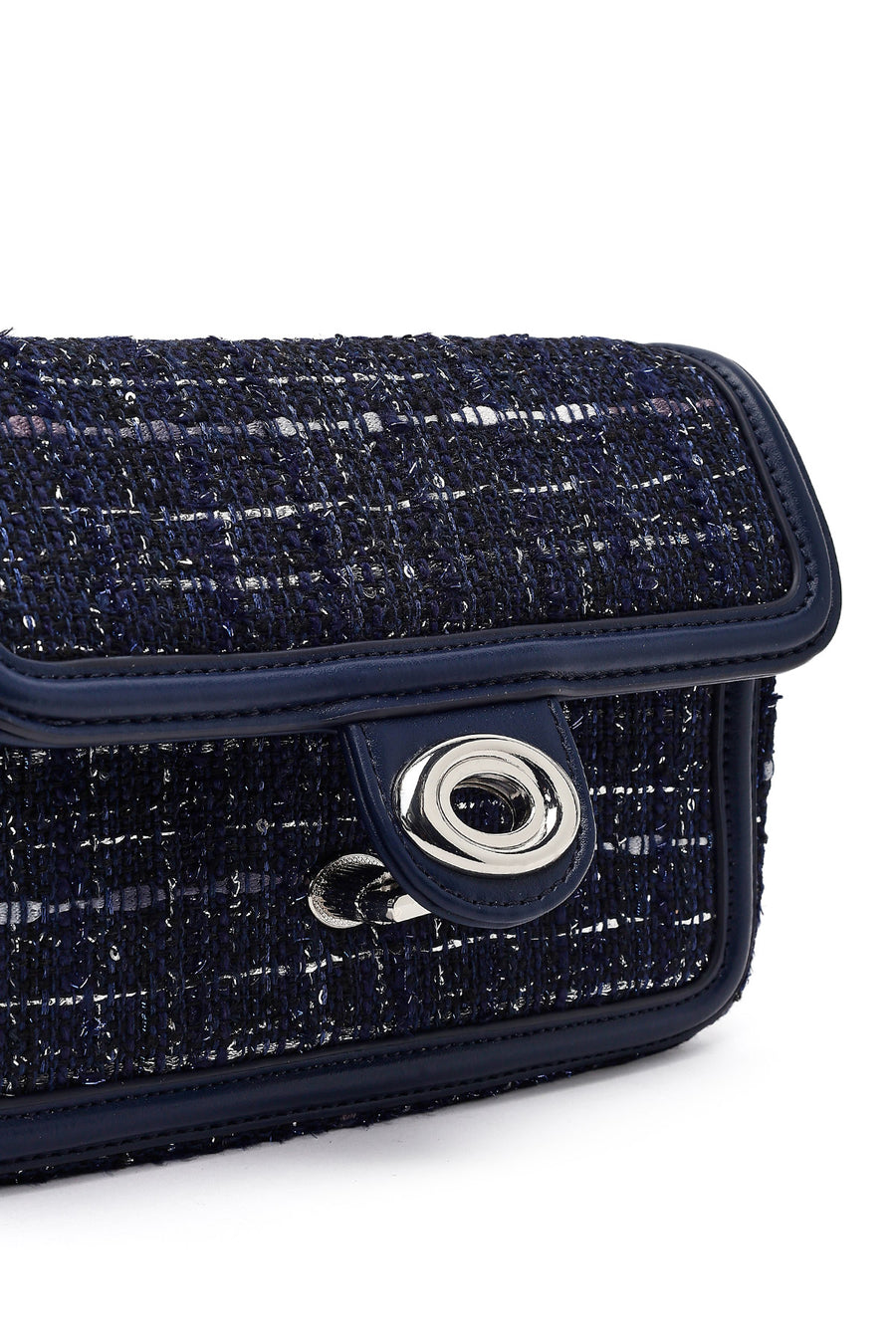 Women Navy Blue Long Strapped Patterned Mini Crossbody Bag