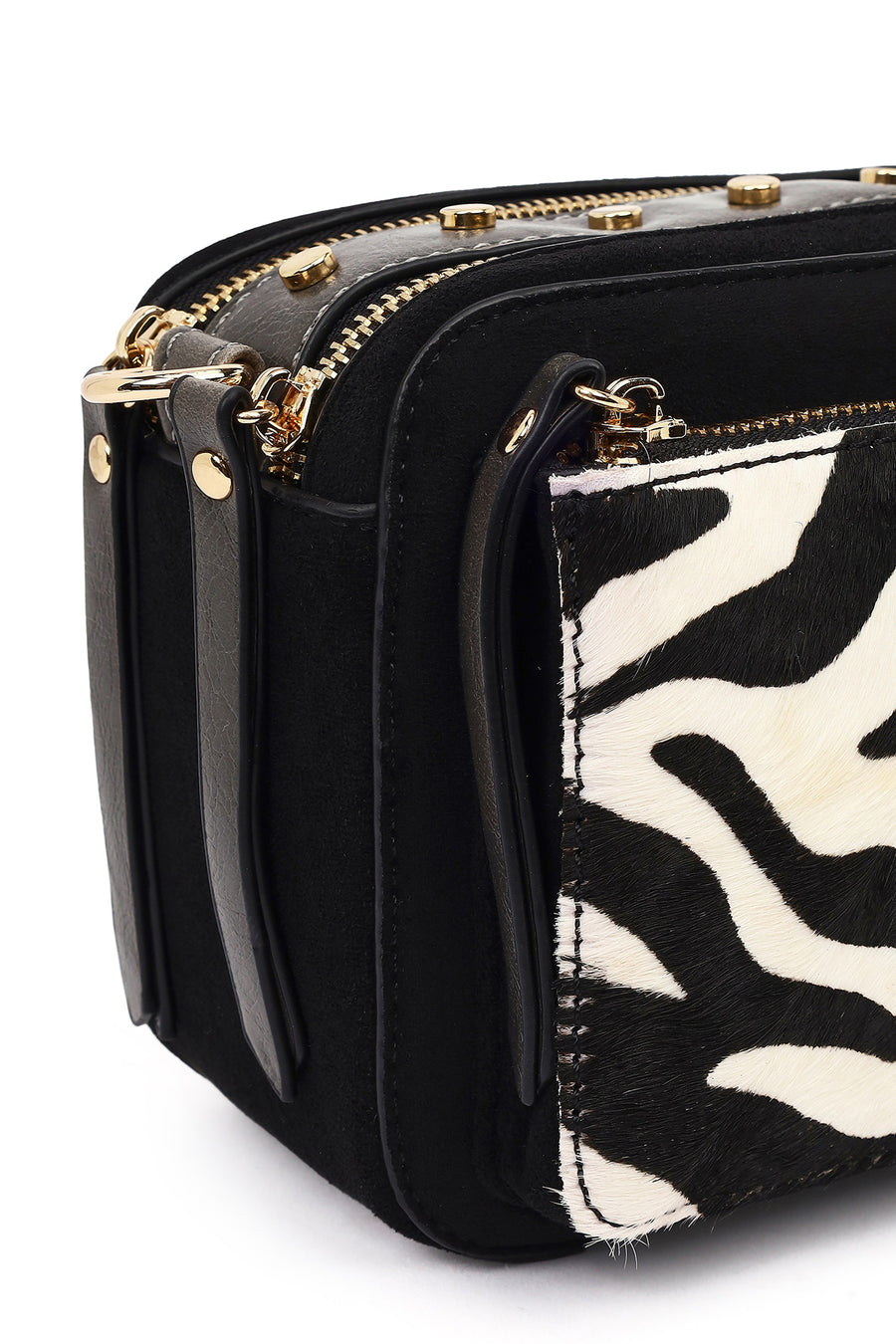 Women's Black Long Strap Patterned Crossbody Bag