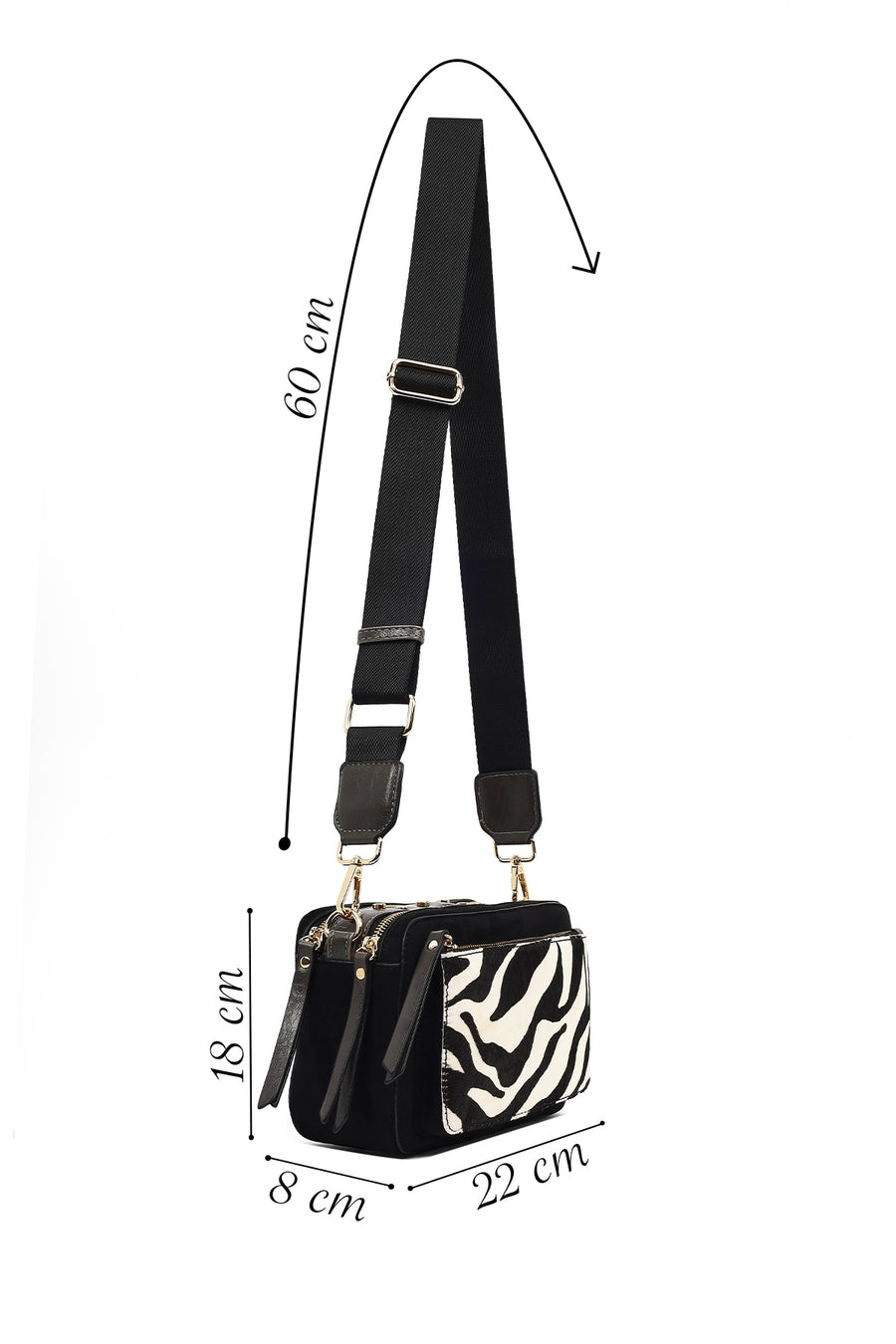 Women's Black Long Strap Patterned Crossbody Bag